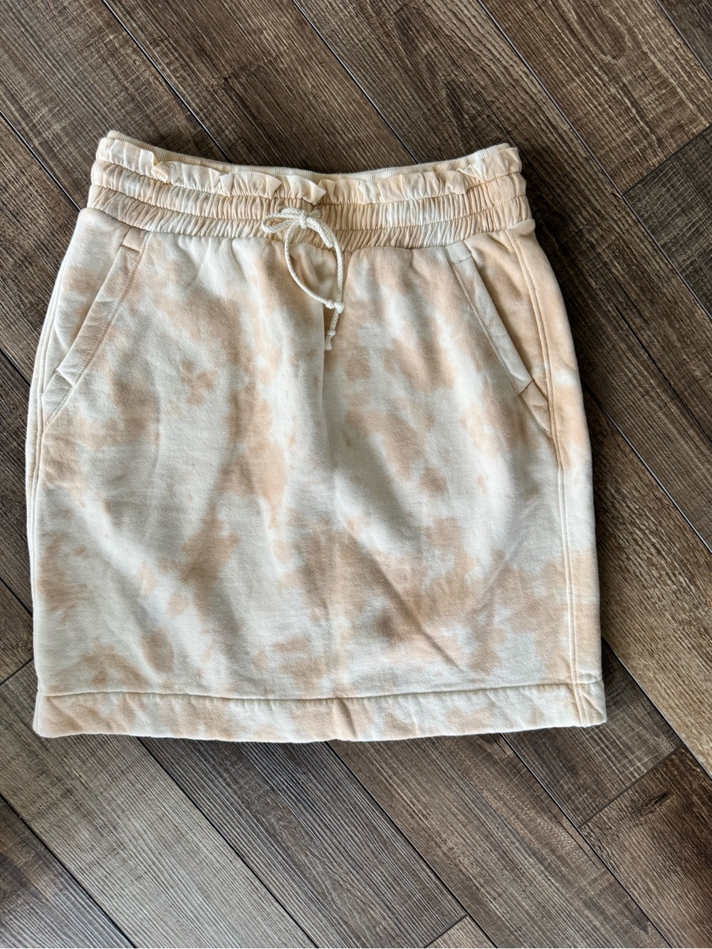 Goodthreads Cream and Peach Tie-Dye Drawstring Midi Skirt
